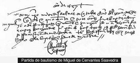 Partida de bautismo de Miguel de Cervantes Saavedra